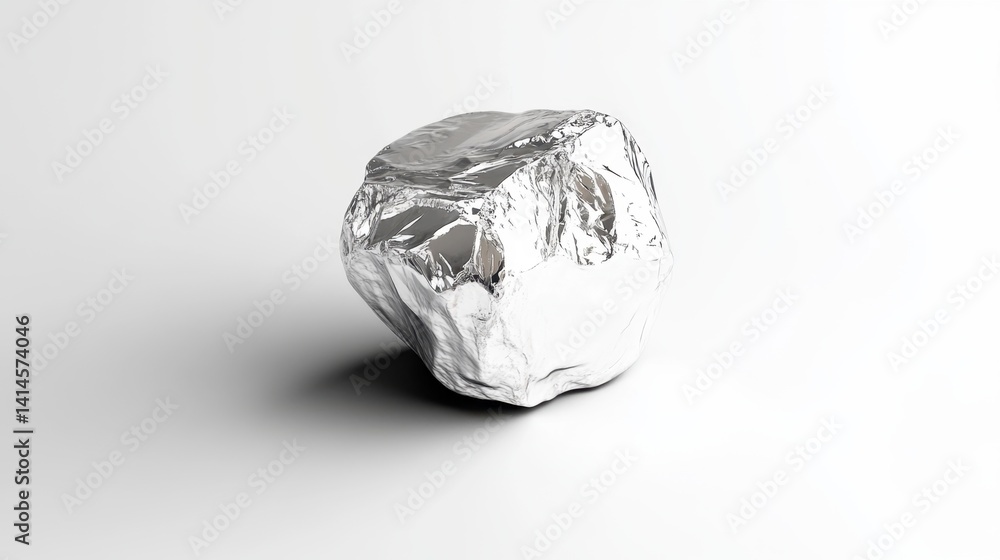 Poster silver nugget on white surface casting soft shadow reflecting light in studio shot with clean backgr
