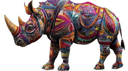 Fototapeta premium Colorful Rhino Art with White Background.