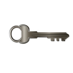 Silver Key Isolated on White Background for Security Concept