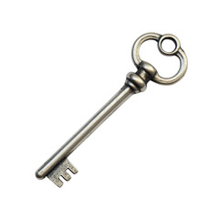 Vintage Silver Key Isolated on White Background for Artistic Purposes