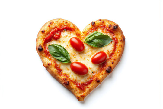 heart shaped pizza with tomatoes and basil on top