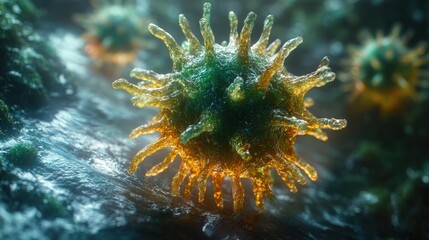 Obraz premium Microscopic View of a Virus Particle, 3D Rendering