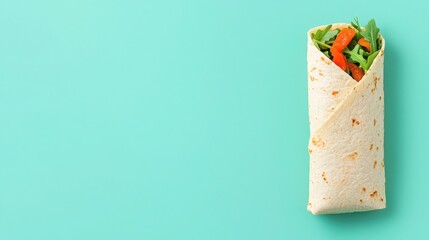 Delicious Veggie Wrap, Fresh veggie wrap on teal background