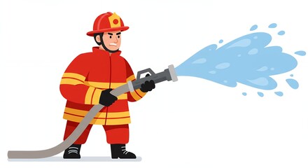 Obraz premium Firefighter Extinguishing Fire with Water Hose