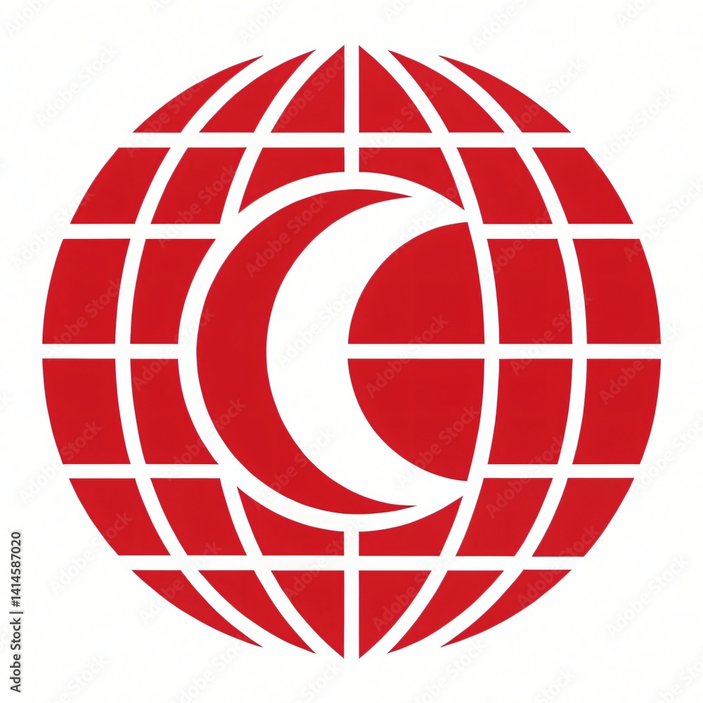 Aufkleber abstract red globe with crescent moon global unity and community symbol