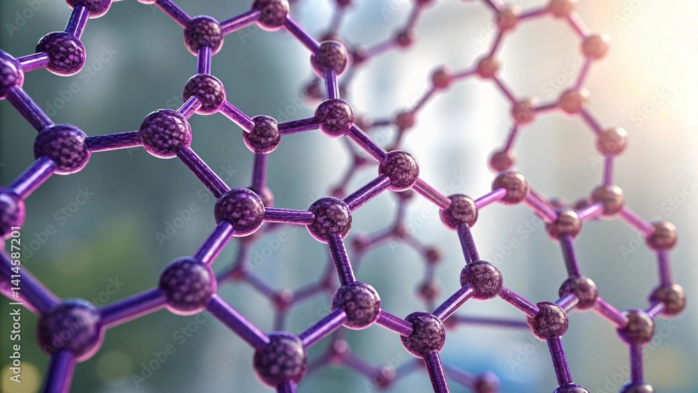 Poster microscopic 3d rendering of purple graphene atomic structure nanotechnology science background