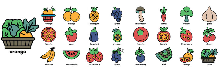 Set of illustrations in the concept of fruits in line style