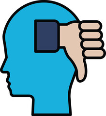 A blue head with a thumbs down on it