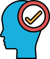 A blue head with a red circle and a check mark in the middle