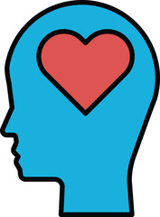 A blue head with a red heart in the middle