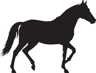Obraz premium Elegant Horse Silhouette – Black Side View Trotting Pose with Flowing Mane and Tail