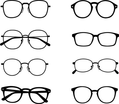 Eyeglass Frames Collection &ndash; Black and White Minimalist Illustration of Various Shapes and Styles