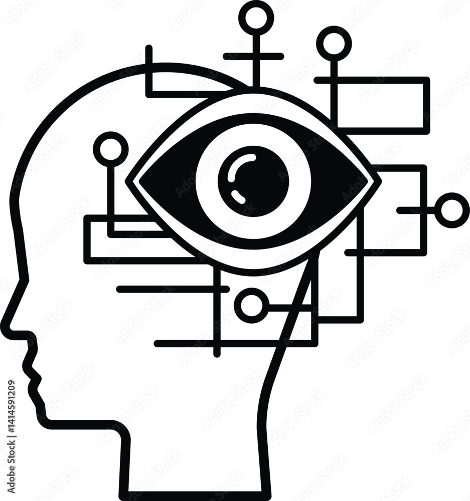 Poster head with a eye and dots surrounding it
