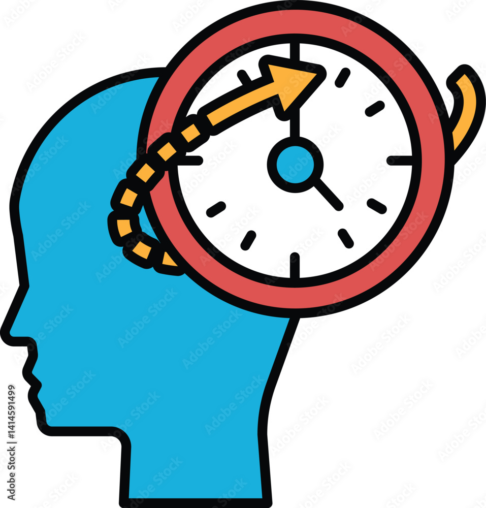 Poster a blue head with a red circle around it with a clock in the middle