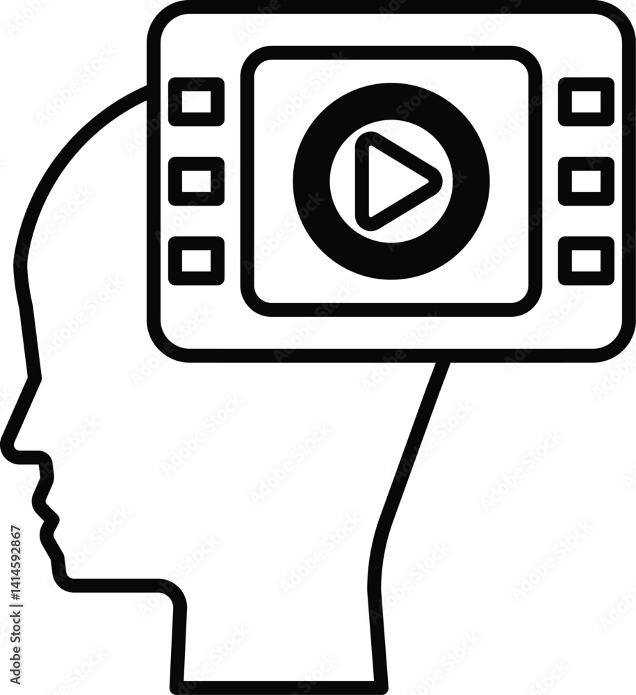 Poster head with a screen with a play button on it
