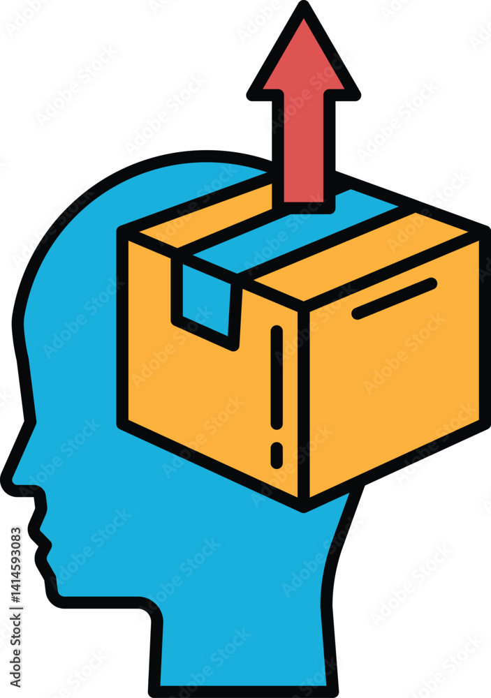 Poster a box is on top of a head with a red arrow pointing upwards