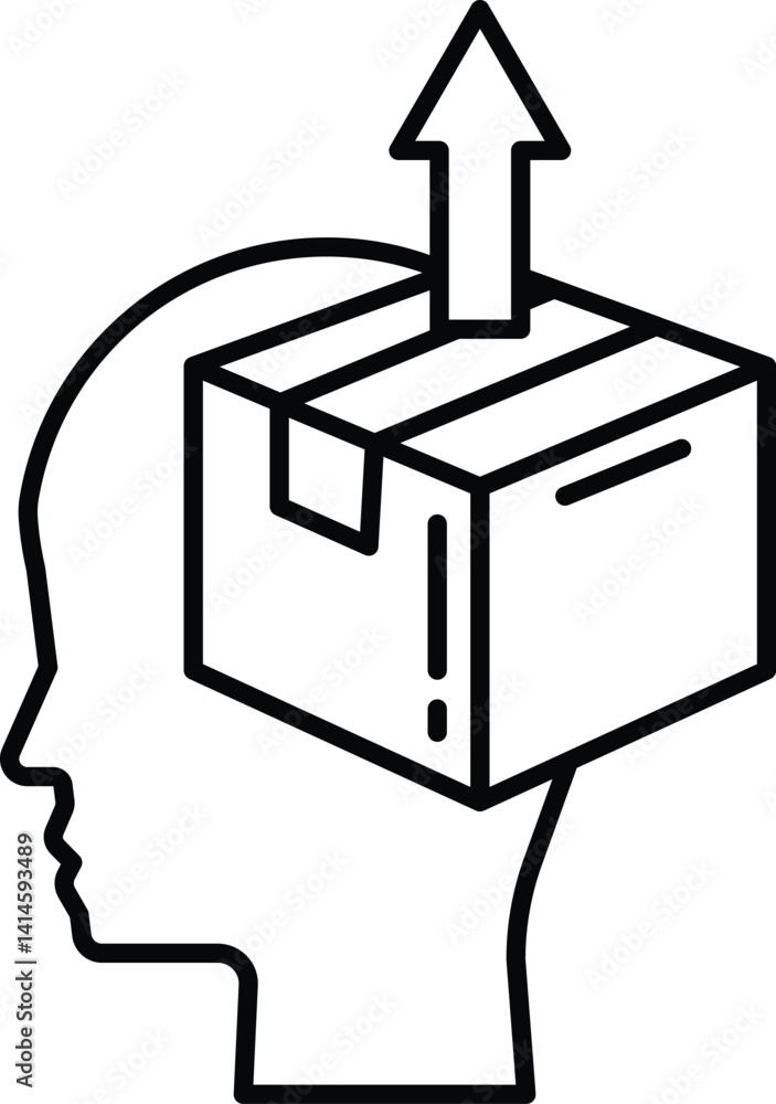 Poster box is on top of a head with a arrow pointing upwards