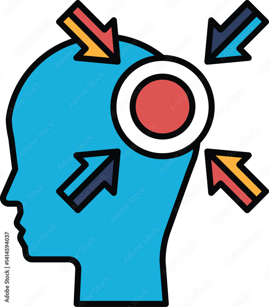 Poster a blue head with a red circle in the middle and arrows pointing to it