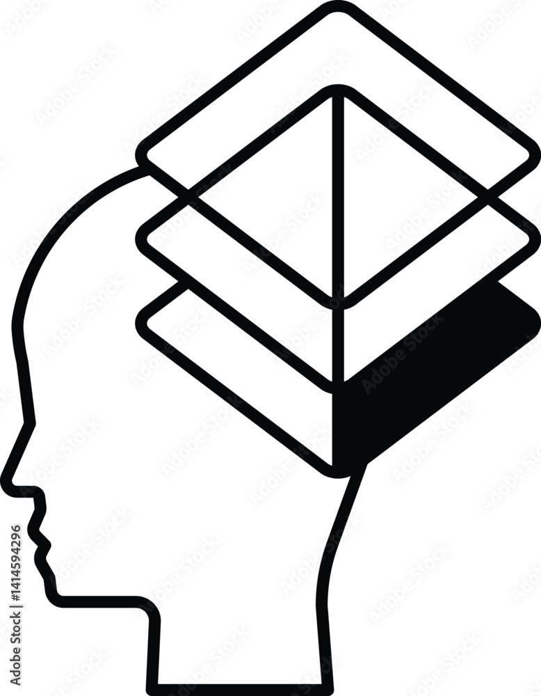 Poster head with a white and triangle on top of it