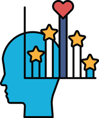 A blue head with a heart and stars on it