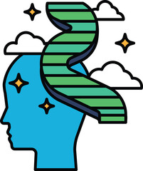 A blue head with a green spiral on it