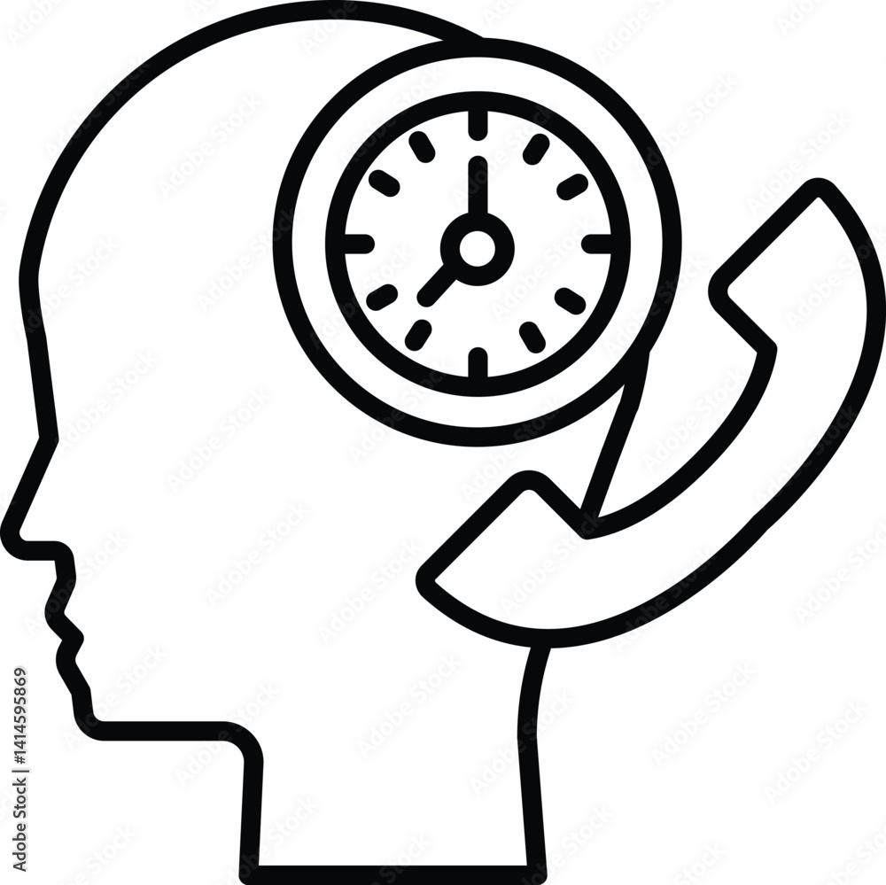 Poster head with a clock on it and a phone on the right side