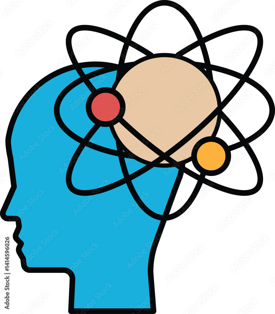 Poster a blue head with a brain and a circle with three red dots in the middle