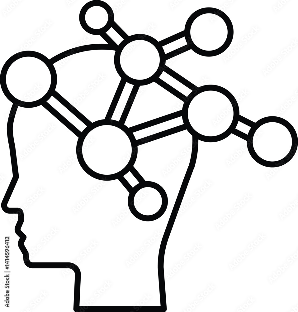 Poster head with a brain with many small circles