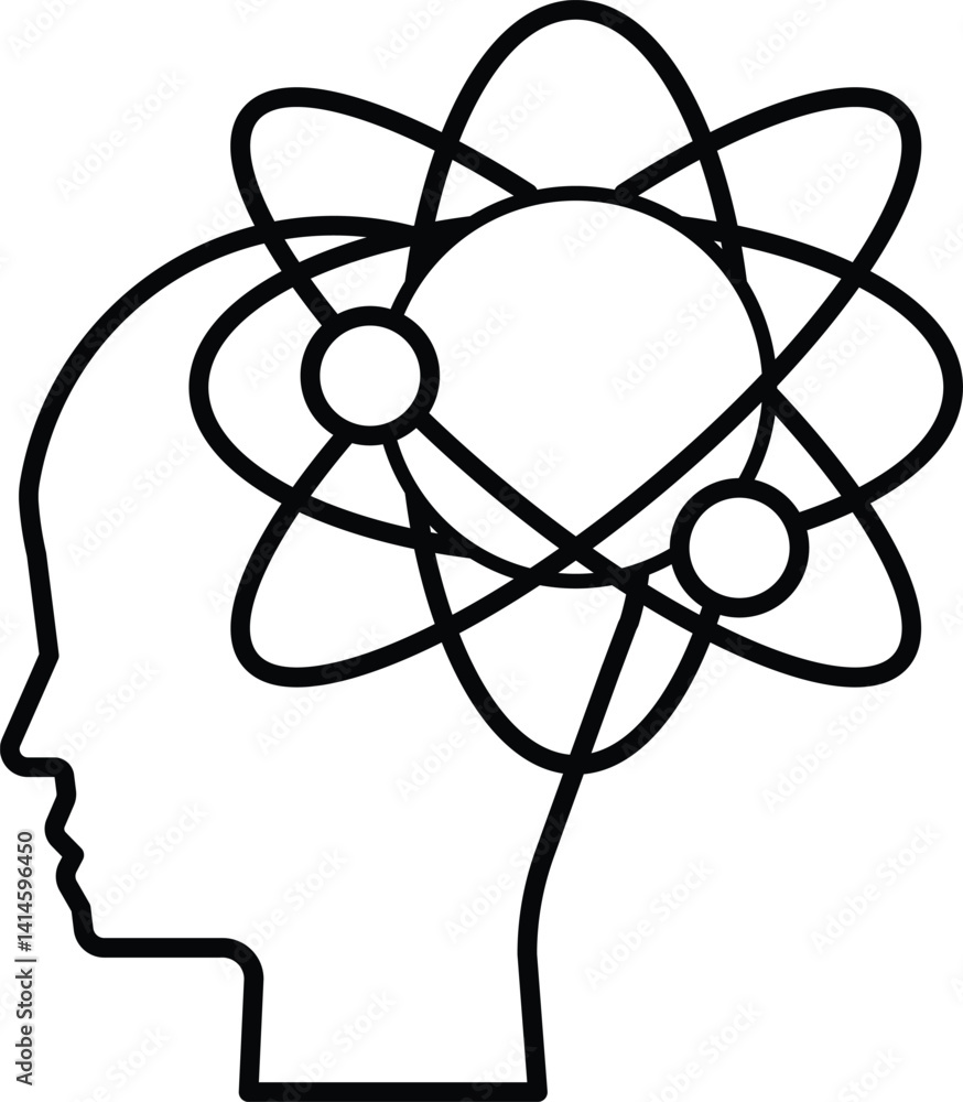 Poster a head with a brain and a circle with three dots in the middle