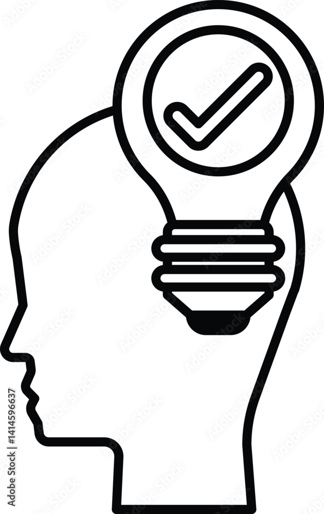Poster head with a light bulb on it and a check mark