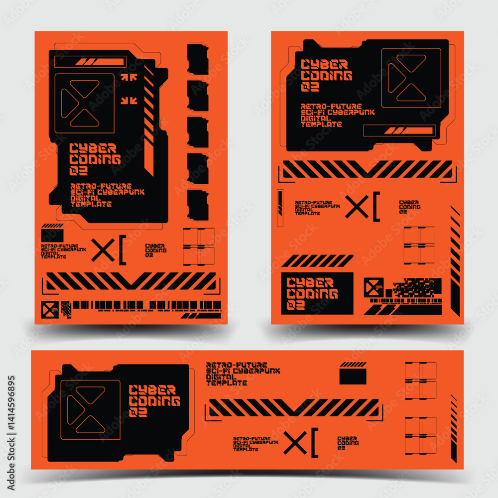 Poster y2k 2000s scifi cyberpunk retro-futuristic layout template set dashboard for ux-ui application, 2d v