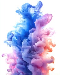 Fototapeta premium Abstract fluid art composition featuring dynamic ink droplets in vibrant blue and pink forming organic shapes and high contrast patterns on a pure white background.