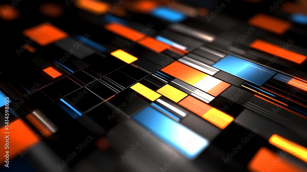 Poster dynamic flow of glowing records in abstract digital space