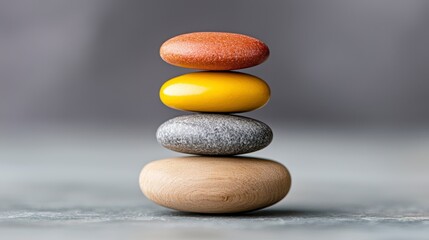 Tower of Smooth Brown Yellow Gray and Tan Stones Stacked in a Balance