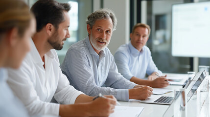 Obraz premium Finance Team Meeting in a Modern Boardroom