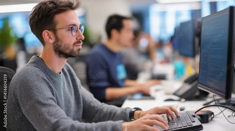 Aufkleber high-tech office with software engineers collaborating together