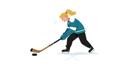 Obraz premium Determined woman plays ice hockey game with concentrated gaze in winter sport