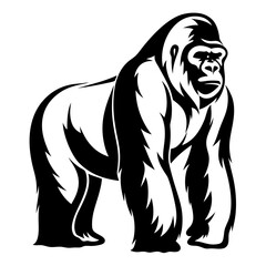A strong black and white gorilla illustration, standing with focused gaze