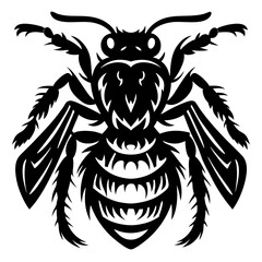 Detailed black vector illustration of a bee, intricate design and sharp edges