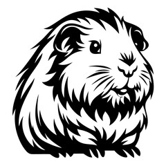 Detailed Black and White Vector Illustration of a Guinea Pig Head
