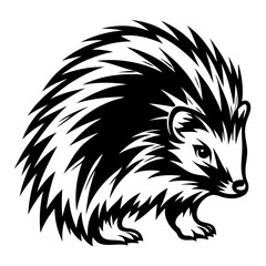Stylized Black and White Vector Illustration of a Spiky Hedgehog Creature © PixelArtBox