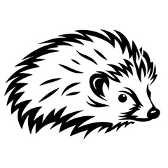 Monochrome hedgehog silhouette design in black and white with sharp spines