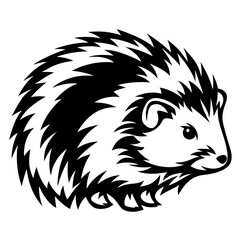Elegant and stylized black and white illustration of a hedgehog profile view