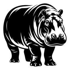 A stunning black and white vector illustration of a majestic hippopotamus
