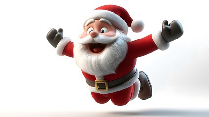 Jolly Santa Claus in Joyful Motion on White Background