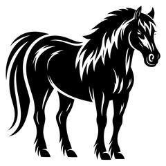 Black Stallion Silhouette with Flowing Mane and Tail Detailed Illustration