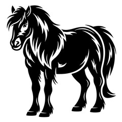 Powerful Icelandic Horse Standing Tall, Captured in Bold Black and White Illustration