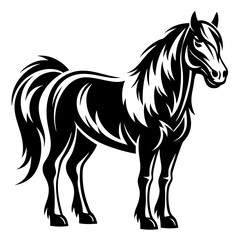Majestic Black Horse Illustration with Elaborate Mane and Tail Design