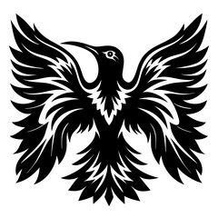 Stylized depiction of a hummingbird in flight with intricate feather details