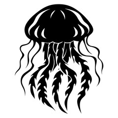Striking Black Silhouette of a Jellyfish with Flowing Tentacles in Detailed Design
